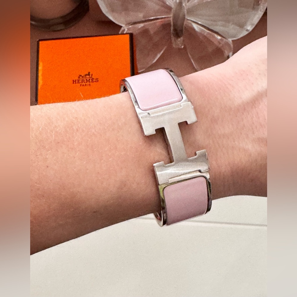 Hermes Pink/ Silver PM Clic Clac H Bracelet - Picture 7 of 7